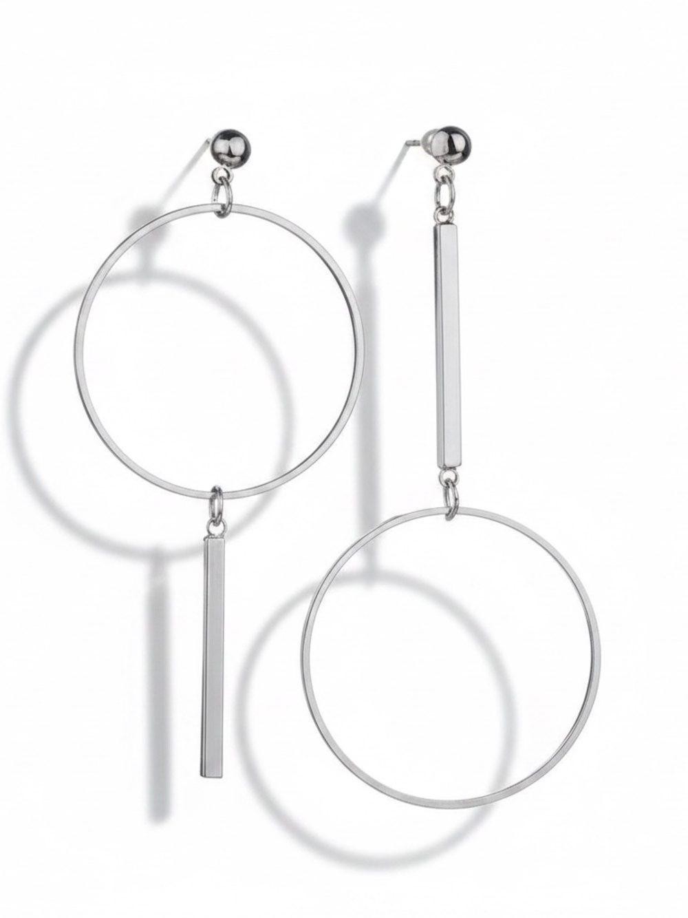 Womens‎ Silver Tone Asymmetric Hoop Earrings